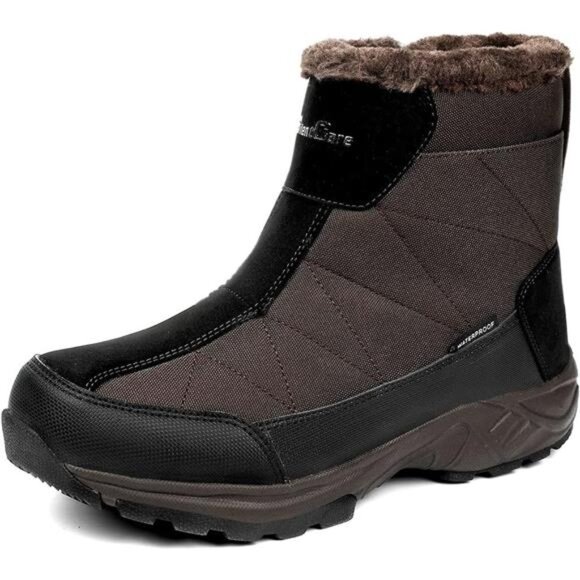 Men's Warm Snow Boots, Fur Lined Waterproof Winter Shoes, Anti-Slip Ankle Boot - Picture 1 of 8